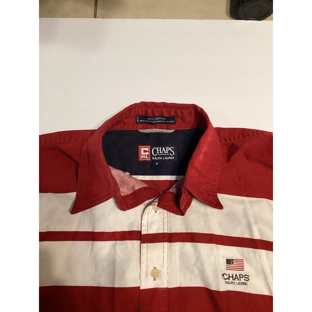 Vintage Chaps Ralph Lauren Button Down Size Medium Striped Red Blue - Picture 2 of 4